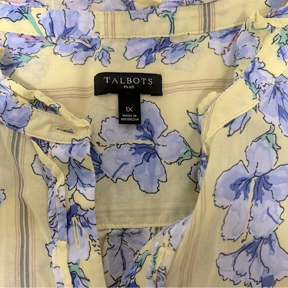 TALBOTS Soft Cotton Popover Top Ruffled Blue/Yellow Floral - Long Sleeve - Sz 1X - Picture 11 of 13